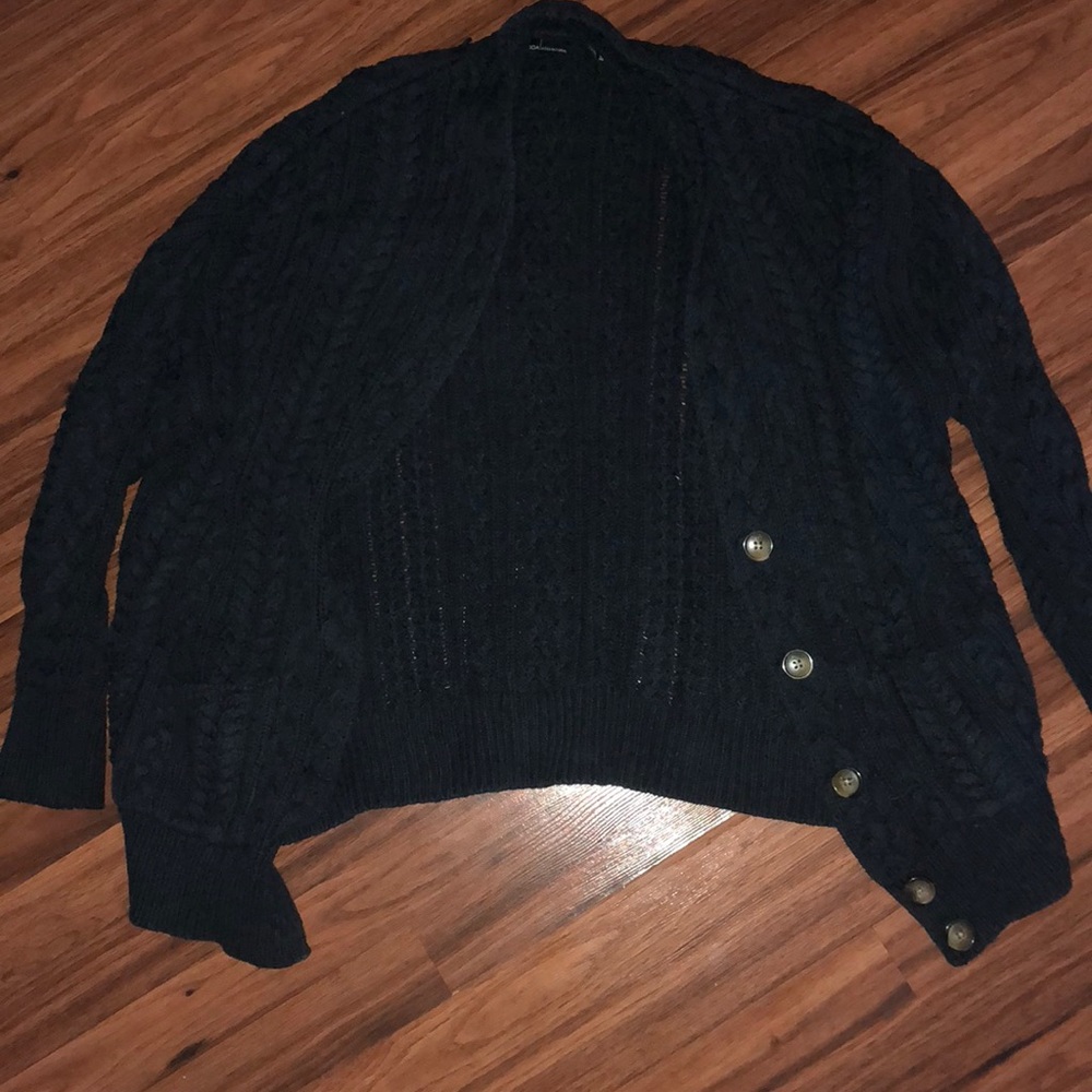 Large, navy women’s cardigan/sweater.